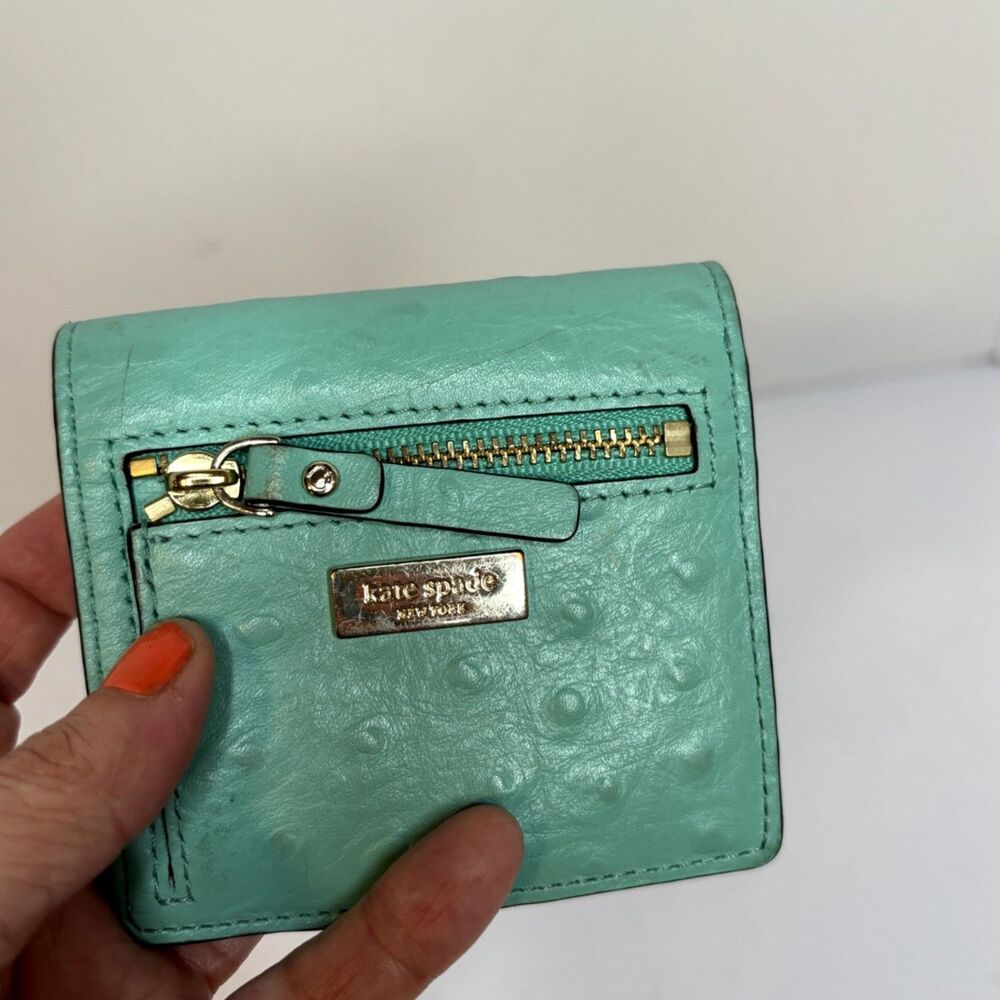 Kate Spade New York Bifold Ostrich Embossed Mint Green Bow Wallet Womens